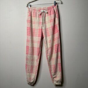 NEW Aerie Pink Plaid Snowed-In Fleece Jogger Pants Women's XS